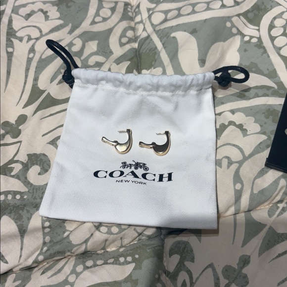 Coach Gold-Tone Logo Earrings - Picture 5 of 7